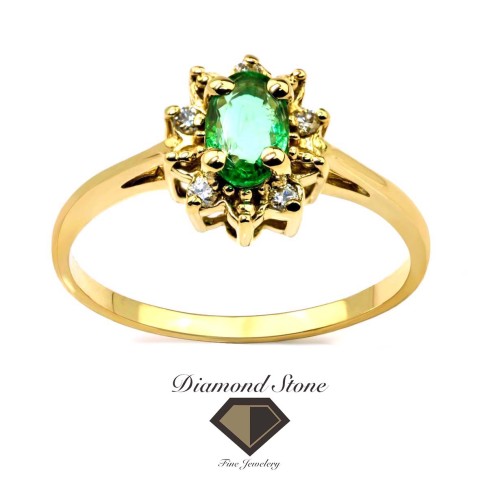 Inel din aur  cu smarald si anturaj de diamante ILS004